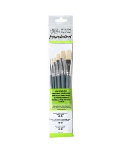 Winsor & Newton Foundation Flache Ölfarbpinsel 6er Set mit kurzem Stiel