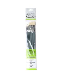 Winsor & Newton Foundation Flache Ölfarbpinsel 6er Set mit langem Stiel