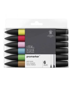 Winsor & Newton Promarker Satz mit 6 mittleren Farbtönen