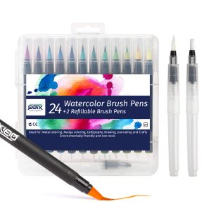QBIX Brush Pen Set - 24 Farben inkl. 2 leere Stifte & Aquarellpapier