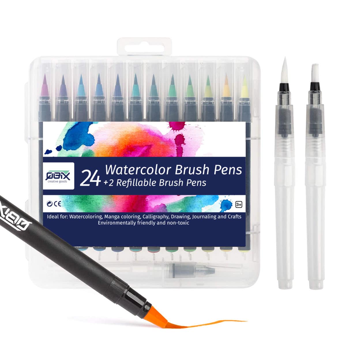 QBIX Brush Pen Set - 24 Farben inkl. 2 leere Stifte & Aquarellpapier -  Suitup - Art Supplies