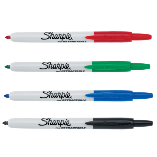Sharpie marker stiften set. De punt van de Sharpie Retractable markers zijn makkelijk in en uit te klikken. 4 kleuren